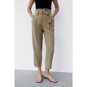 NWOT Zara Womens Culottes Kimono Belt Light Khaki Beige Cropped Pants